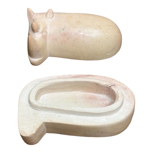 Vintage South African Handmade Carved Rhino Raku Soap Stone Pottery Trinket Box - Picture 4 of 4